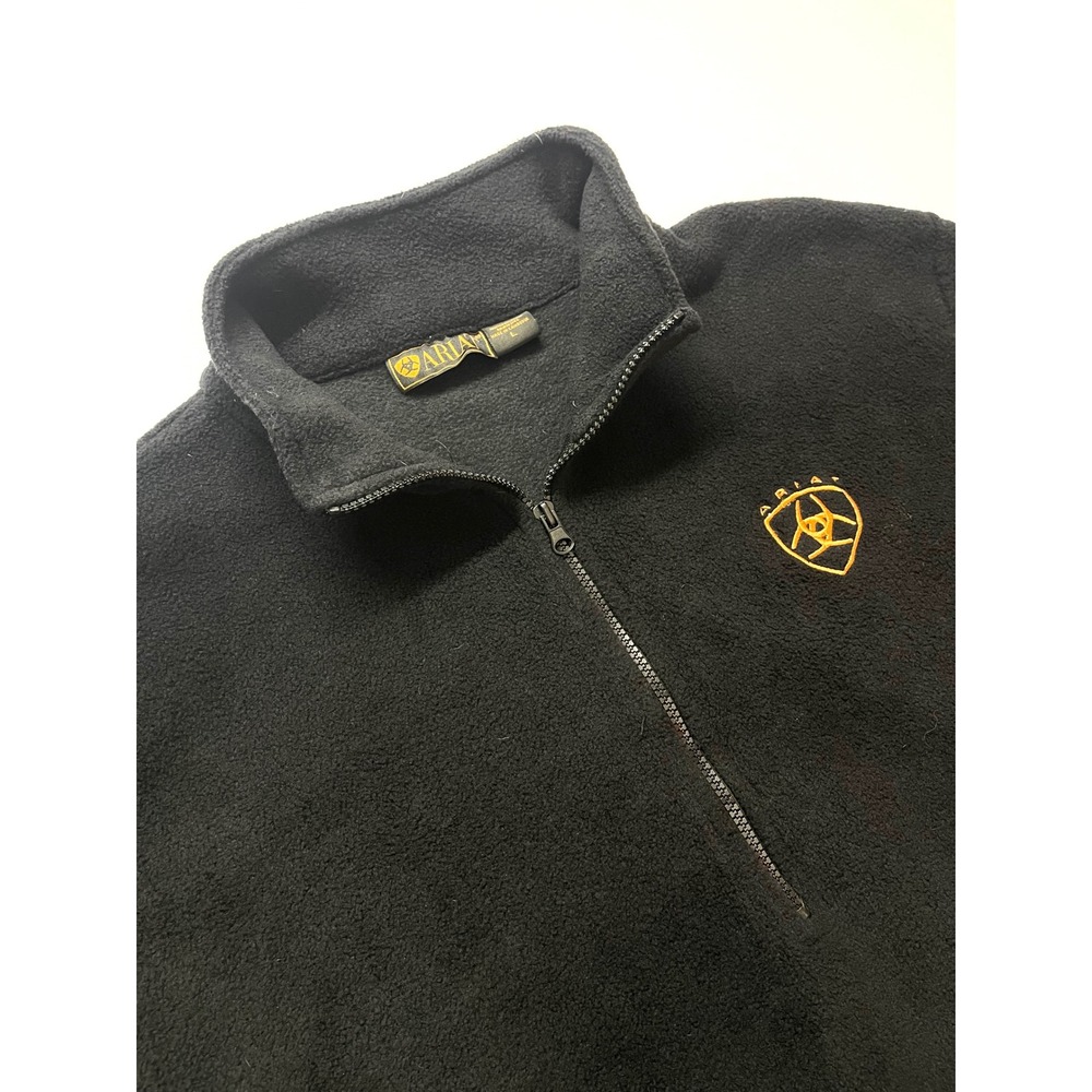Ariat Mens Black Fleece Quarter Zip Pullover Logo Jacket Large Country Western